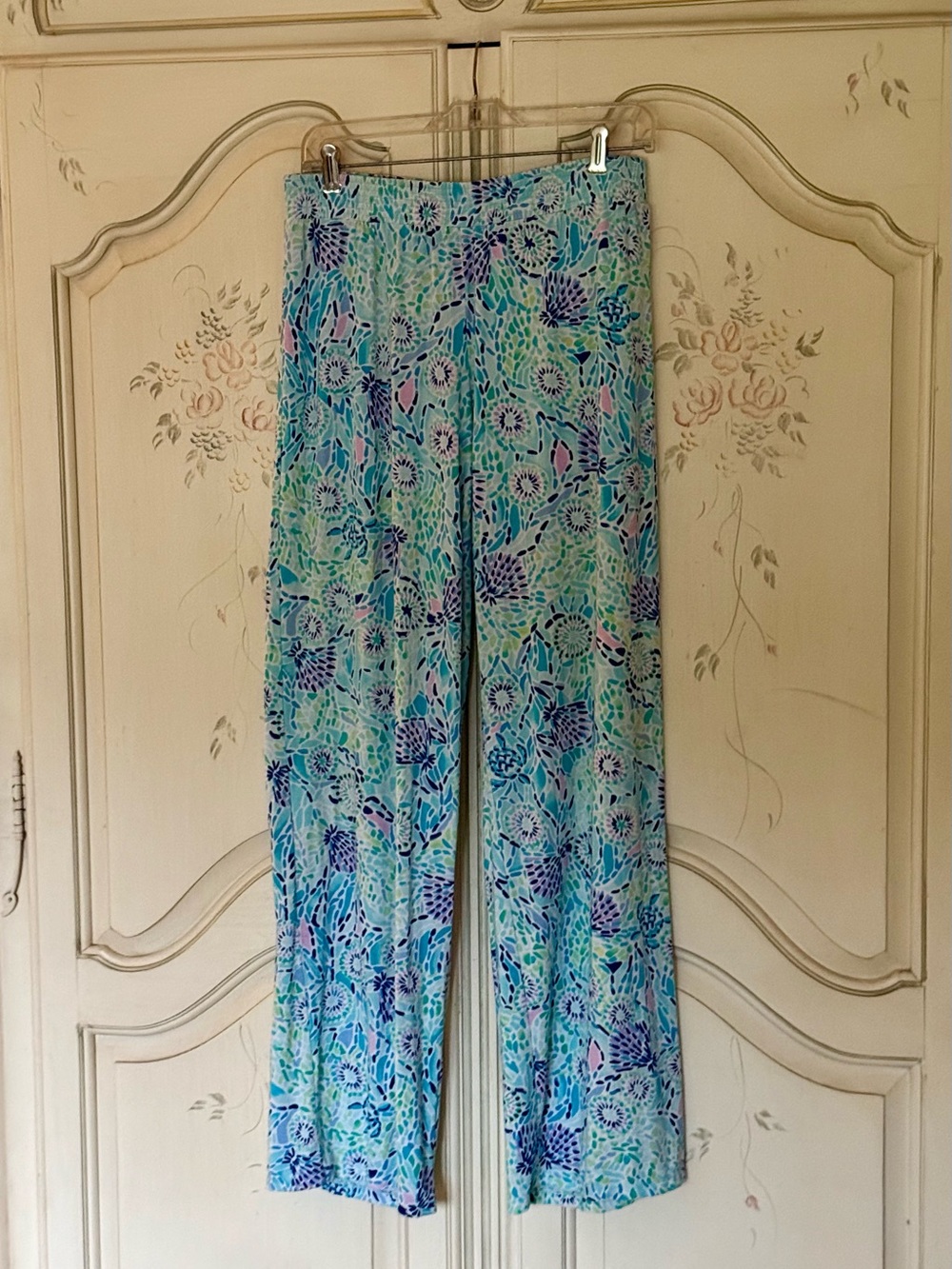 Lilly Pulitzer M Wide Leg Lorena Breezy Palazzo Pants Blue Ibiza Open Water